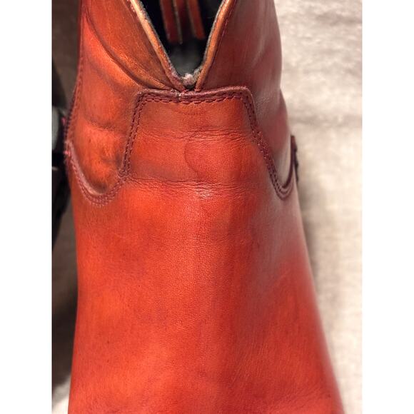 Carlo Rossetti Size 7.5 Burgundy Leather Chunky Heel Platform Booties Side Zip - Picture 4 of 14